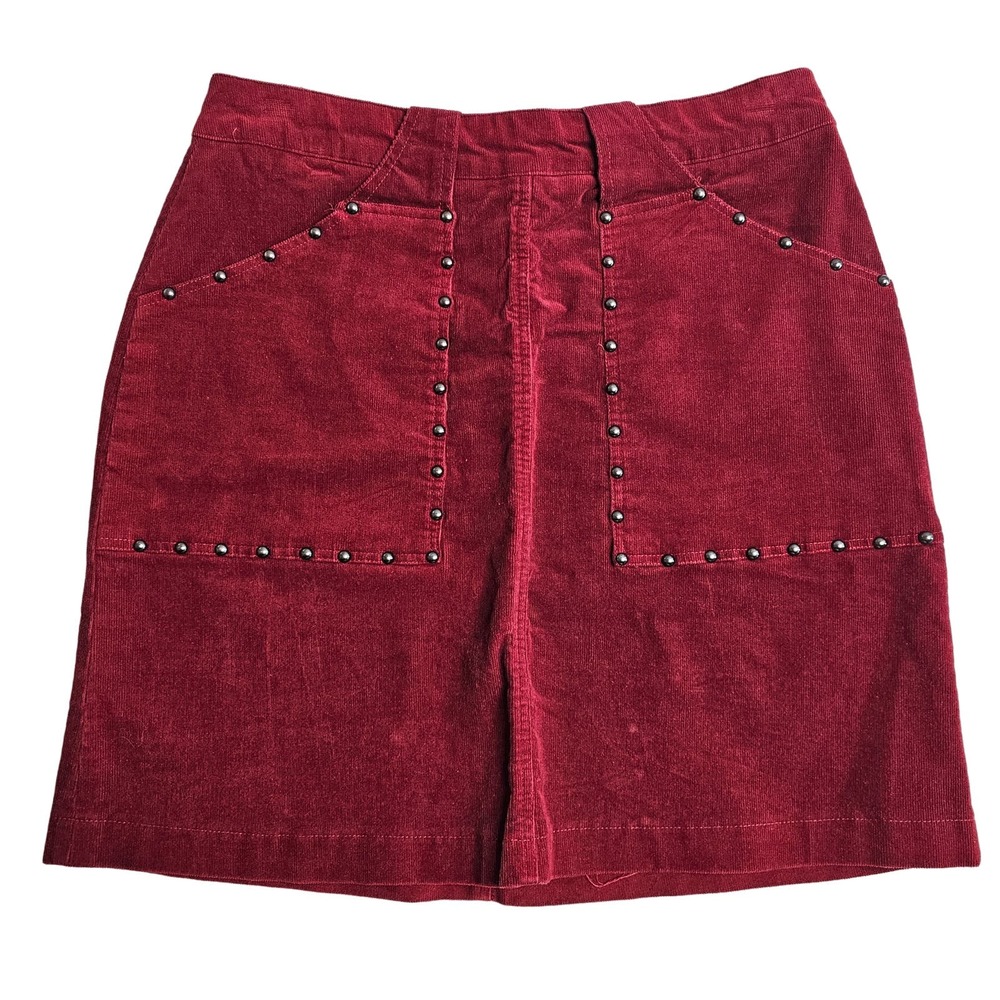 Mi Ami Womens Small Red Corduroy Studded Mini Skirt Pockets Boho Western Gothic